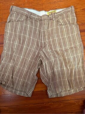 Hollister Brown and Cream Plaid Flat Front Men's Shorts